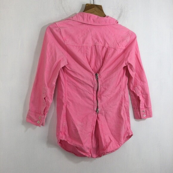 Elizabeth and James Cotton Button Up Zip Back Cohen Shirt Top Bright Pink Small - Picture 8 of 10